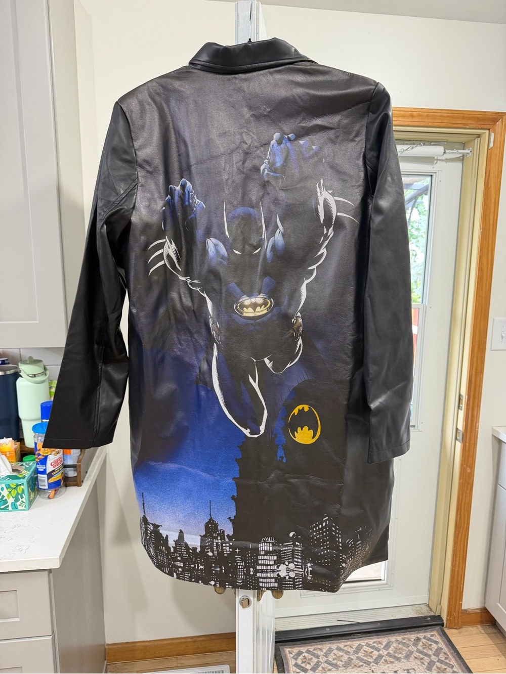Dolls kill Batman Gradient Leather Trench Coat - Black & Blue - Picture 3 of 3